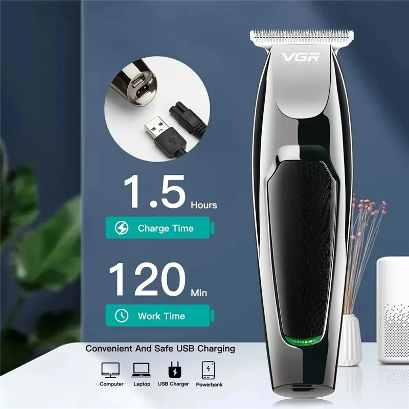 VGR V-030 Professional Hair Clipper USB Rechargeable Electric Hair Trimmer with 1  /  2  /  3  /  4  /  5mm Guide Combs - Black