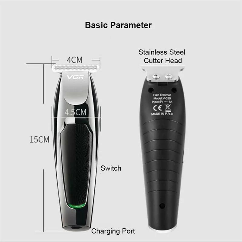 VGR V-030 Professional Hair Clipper USB Rechargeable Electric Hair Trimmer with 1  /  2  /  3  /  4  /  5mm Guide Combs - Black