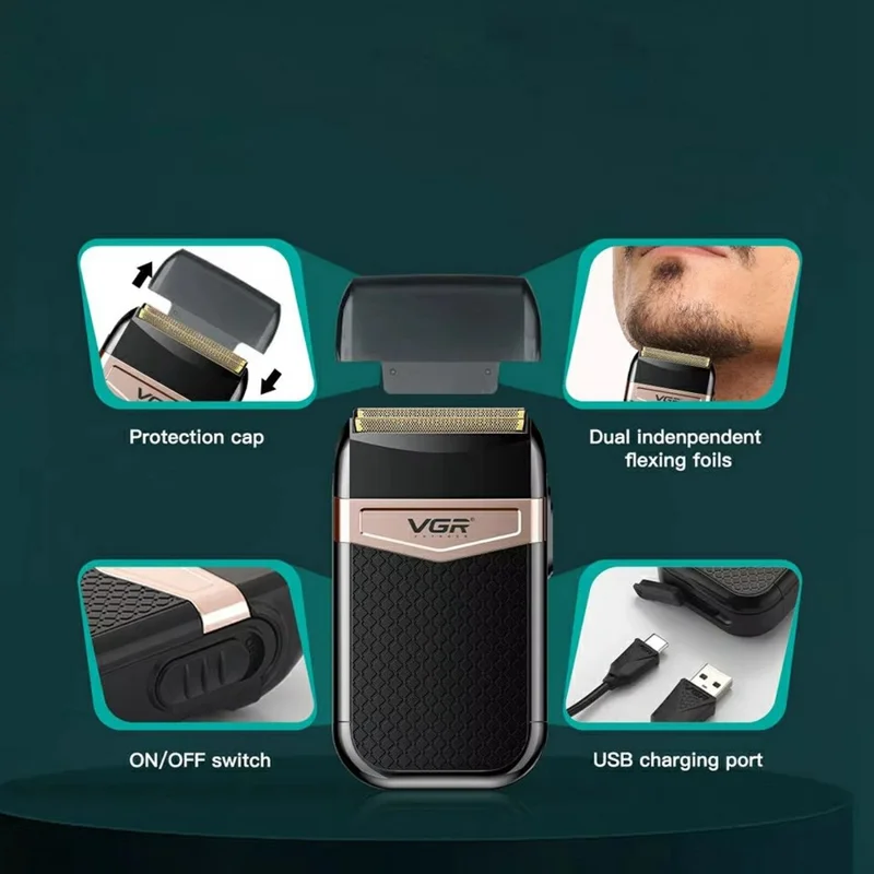VGR V-331 Portable Electric Shaver Floating Head USB Rechargeable Pocket Razor for Men