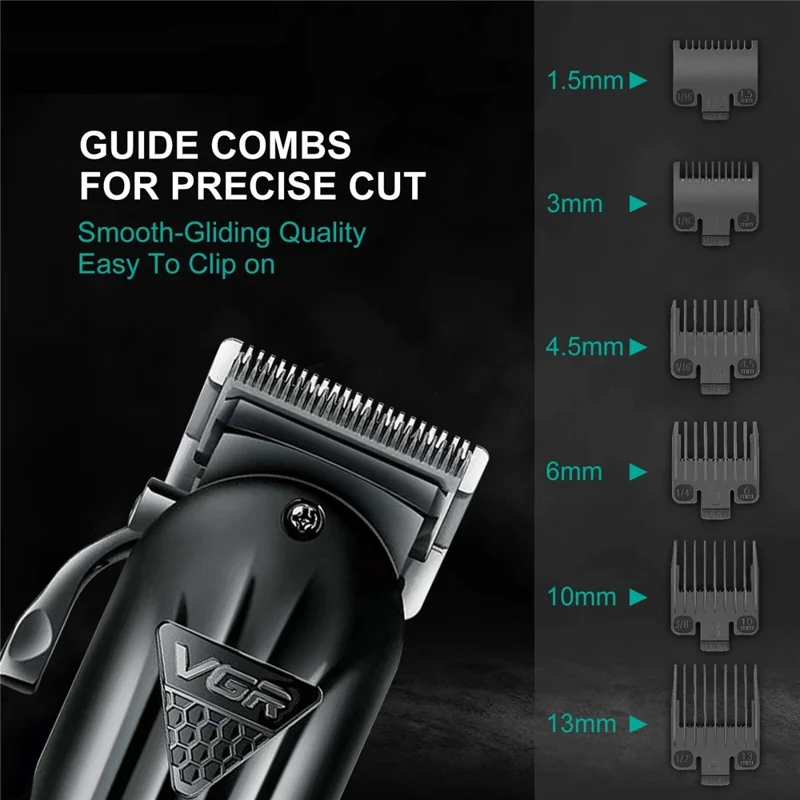 VGR V-282 Professional Hair Clipper USB Rechargeable Cordless Electric Hair Trimmer with Digital Display - Black