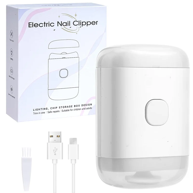 M11 Mini Electric Nail Clipper Ultra Quiet Multifunctional Automatic Nail Trimmer with LED Light - White