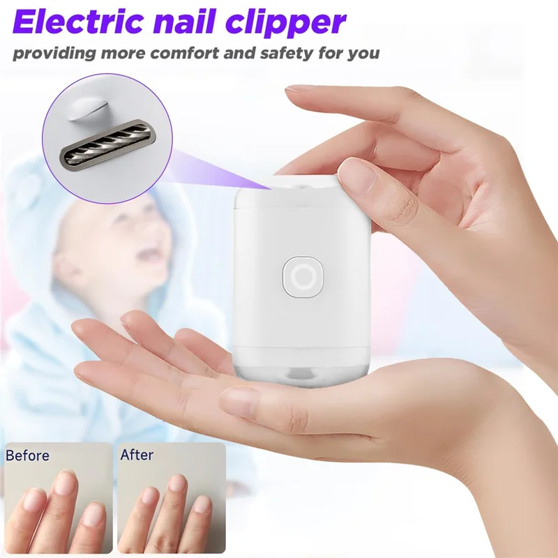 M11 Mini Electric Nail Clipper Ultra Quiet Multifunctional Automatic Nail Trimmer with LED Light - White