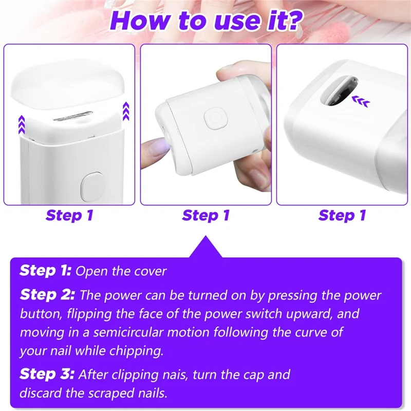 M11 Mini Electric Nail Clipper Ultra Quiet Multifunctional Automatic Nail Trimmer with LED Light - White