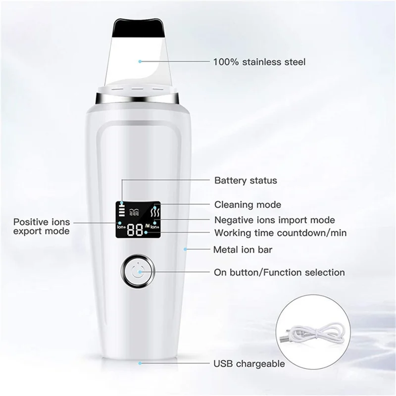 HX-02 Hudskraber med LCD-skærm Ansigtrensning Enhed Porerenser Sortepuntfjerner - Hvid