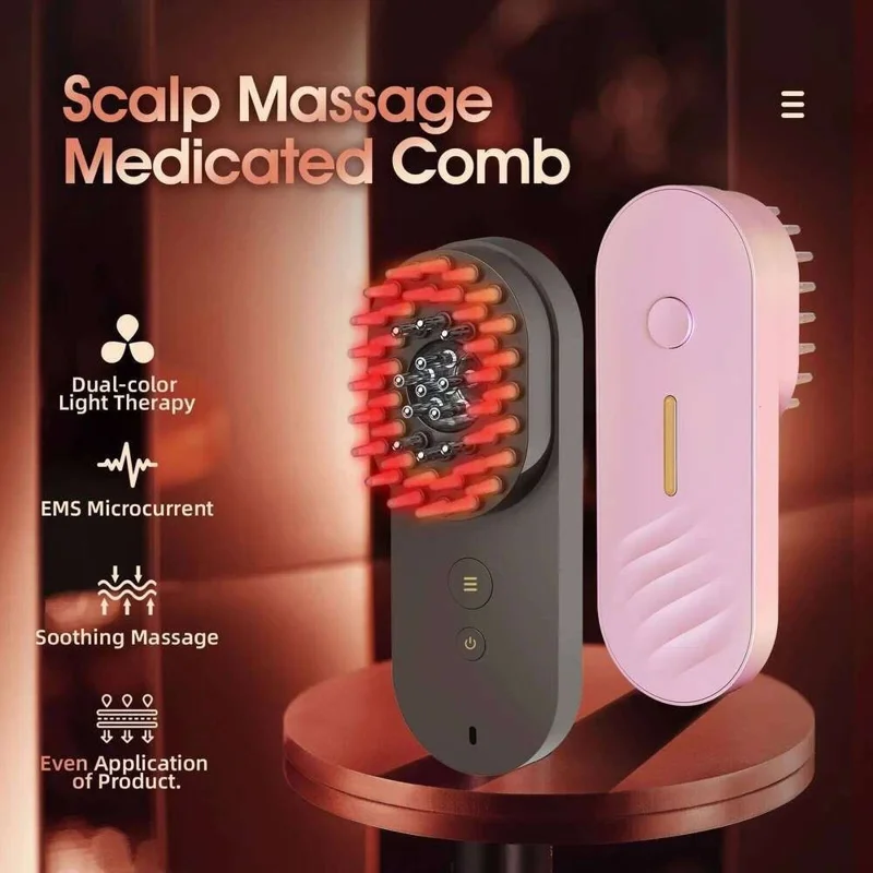 Peigne de massage électrique du cuir chevelu CS-01X, soin des cheveux avec lumière rouge intelligente et technologie de microcourant EMS - Noir