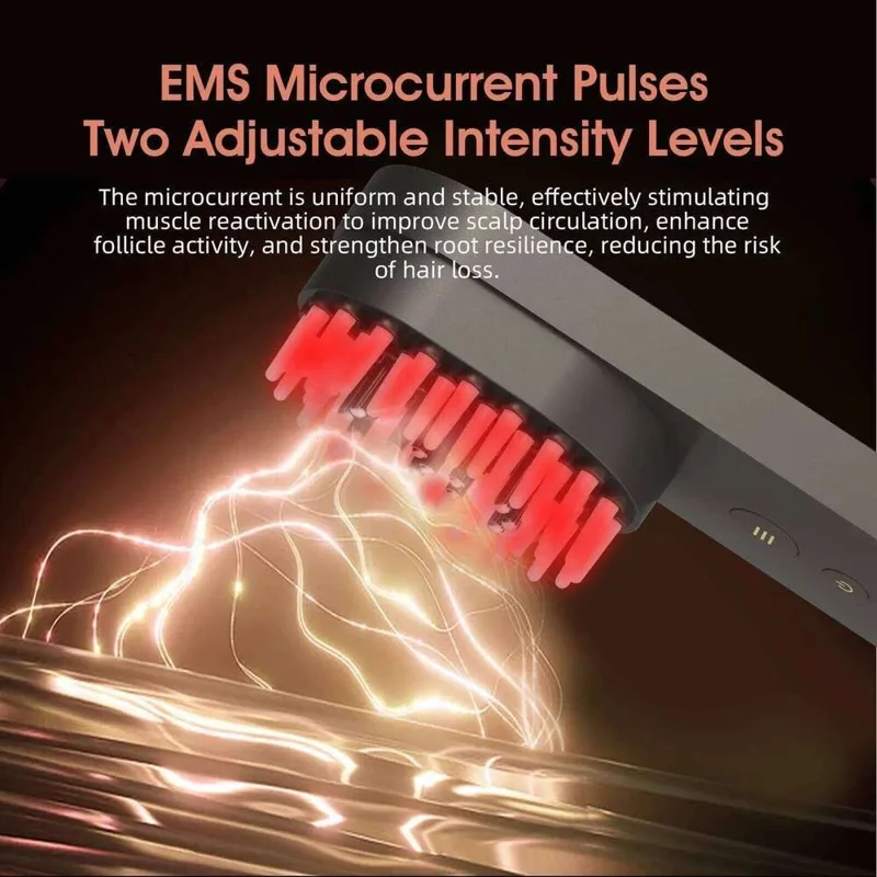 Peigne de massage électrique du cuir chevelu CS-01X, soin des cheveux avec lumière rouge intelligente et technologie de microcourant EMS - Noir