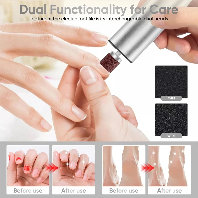 HX-12 Elektrisk Fodkallosfjerner 2 i 1 Multifunktionspedikurværktøj Genopladelig Fodfejle til Hjemmebrug - Sølv