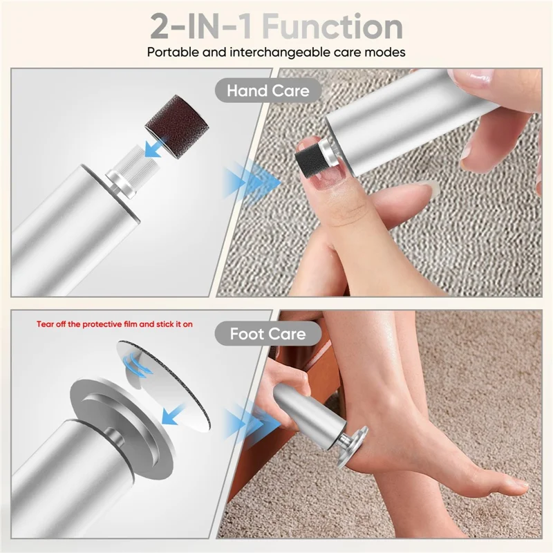 HX-12 Elektrisk Fodkallosfjerner 2 i 1 Multifunktionspedikurværktøj Genopladelig Fodfejle til Hjemmebrug - Sølv