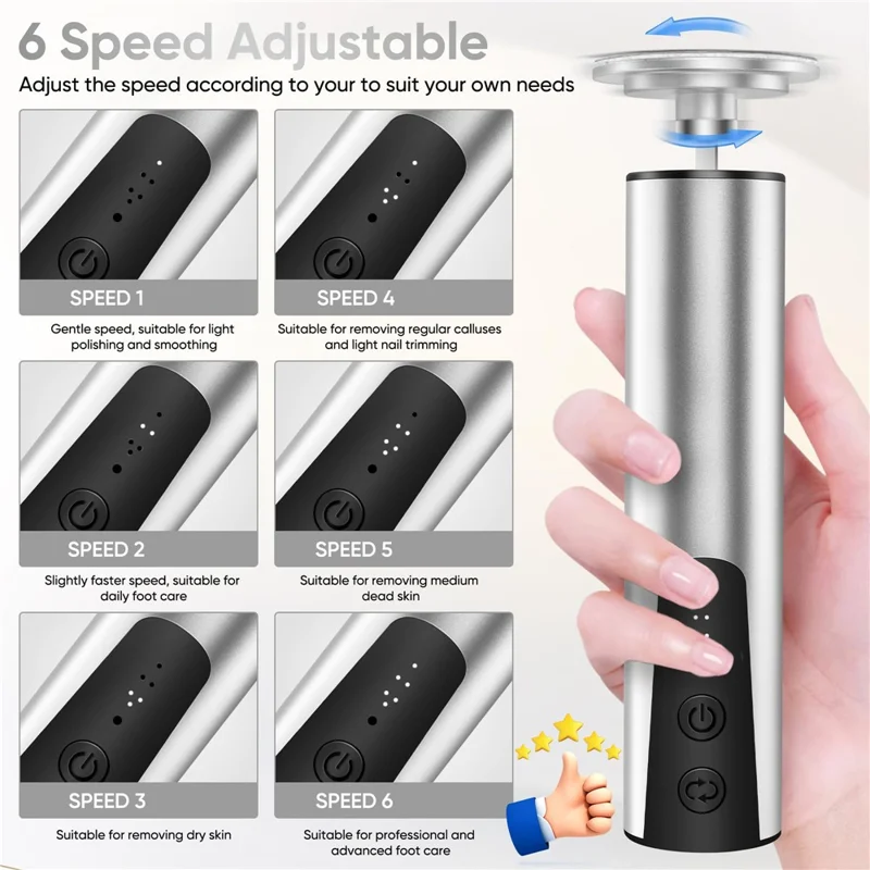 HX-12 Elektrisk Fodkallosfjerner 2 i 1 Multifunktionspedikurværktøj Genopladelig Fodfejle til Hjemmebrug - Sølv