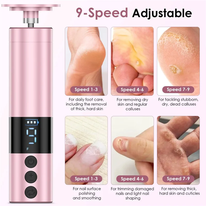 HX-18 Electric Foot File Rechargeable Callus Remover Digital Display Pedicure Tool For Dead Skin  /  Corns - Rose Gold