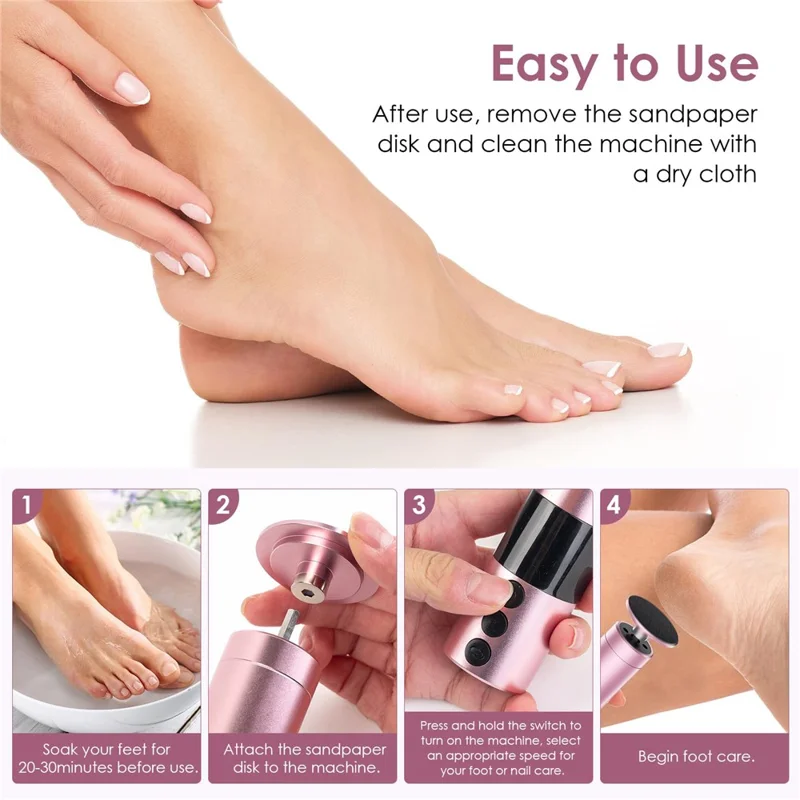 HX-18 Electric Foot File Rechargeable Callus Remover Digital Display Pedicure Tool For Dead Skin  /  Corns - Rose Gold