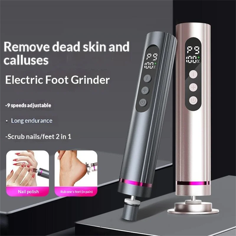 JC-202 Elektrisk Fodfils 2-i-1 Lahudfjerner Pedikurværktøj til Fodpleje 9-tracts Justerbar - Grå