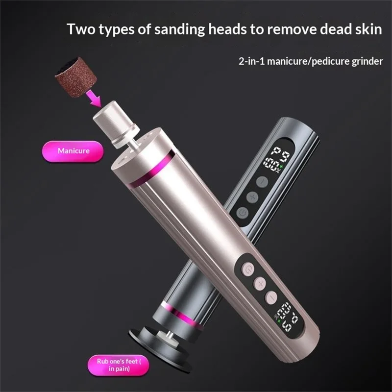 JC-202 Elektrisk Fodfils 2-i-1 Lahudfjerner Pedikurværktøj til Fodpleje 9-tracts Justerbar - Grå