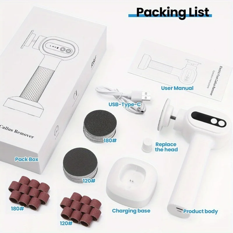 C2 Electric Foot Callus Remover 2 in 1 Portable Pedicure Tool Dead Skin Remover Nail File 6 Speed Adjustable - Black