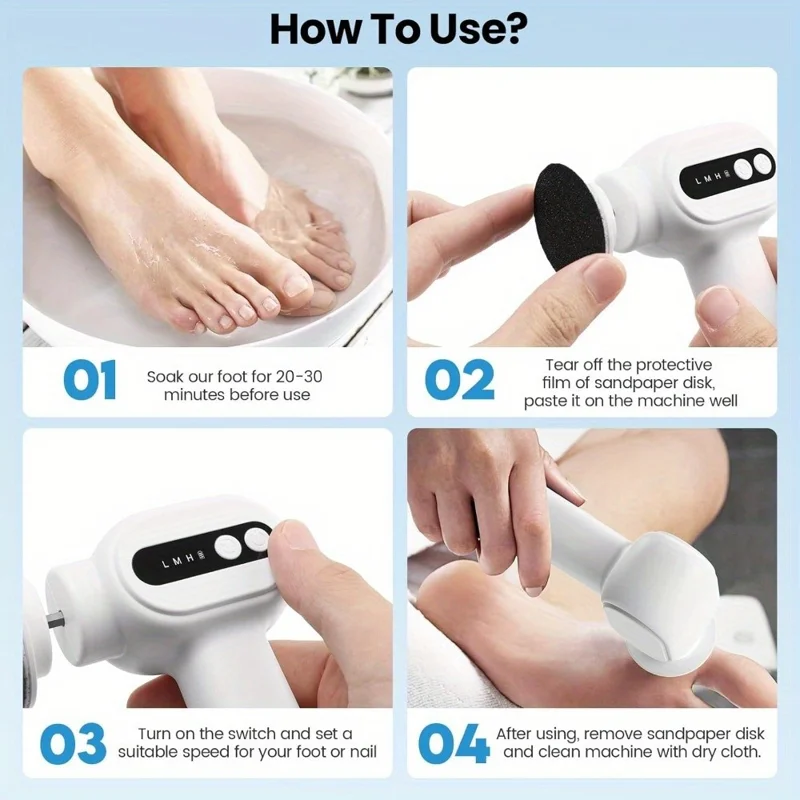 C2 Electric Foot Callus Remover 2 in 1 Portable Pedicure Tool Dead Skin Remover Nail File 6 Speed Adjustable - Black