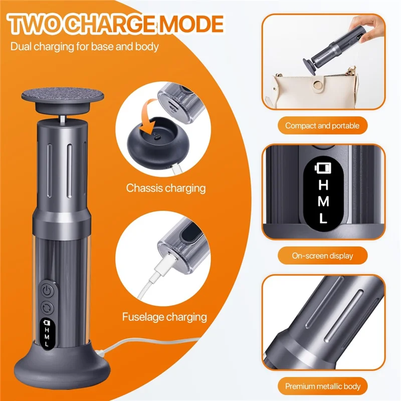 C3 Electric Foot File 6 Speed Callus Remover Pedicure Tool For Dead Skin  /  Nail Care  /  Corn Removal - Grey