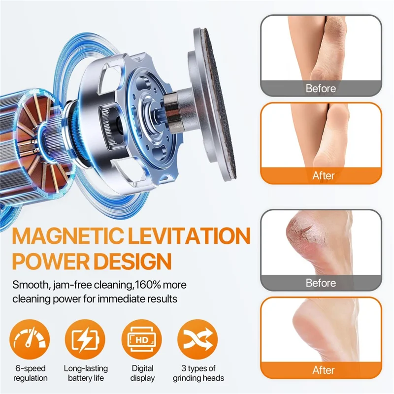 C3 Electric Foot File 6 Speed Callus Remover Pedicure Tool For Dead Skin  /  Nail Care  /  Corn Removal - Grey