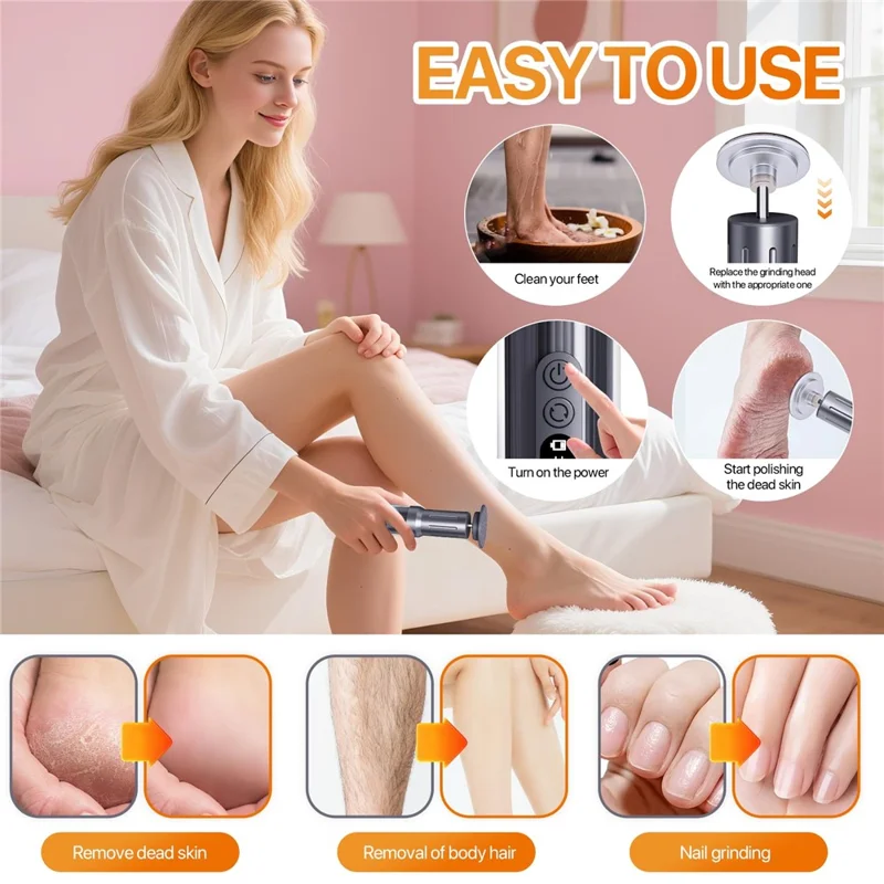 C3 Electric Foot File 6 Speed Callus Remover Pedicure Tool For Dead Skin  /  Nail Care  /  Corn Removal - Grey