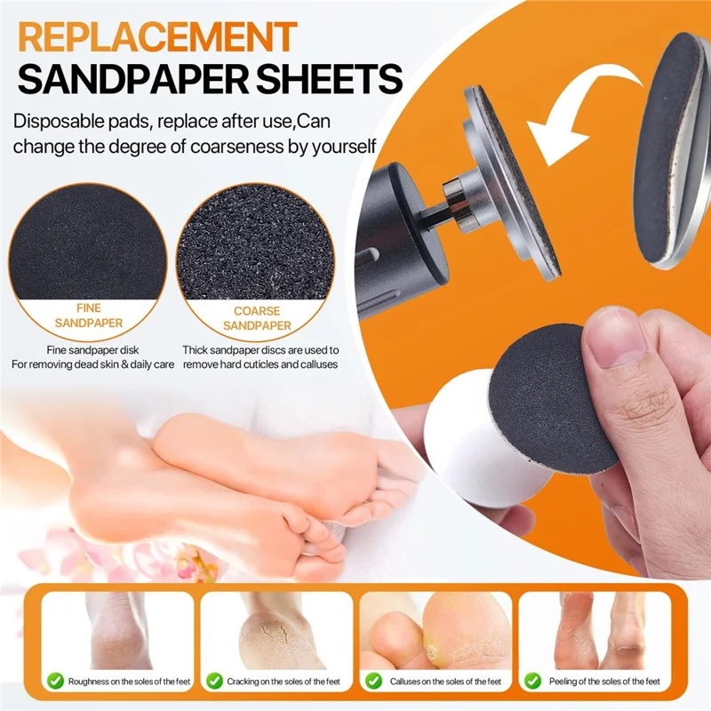 C3 Electric Foot File 6 Speed Callus Remover Pedicure Tool For Dead Skin  /  Nail Care  /  Corn Removal - Grey