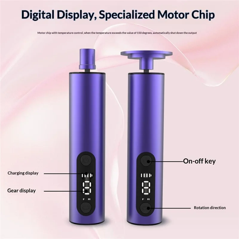 HX-20 Electric Foot Callus Remover 2 in 1 Rechargeable LED Display Nail File Grinder 9 Speed Settings - Purple