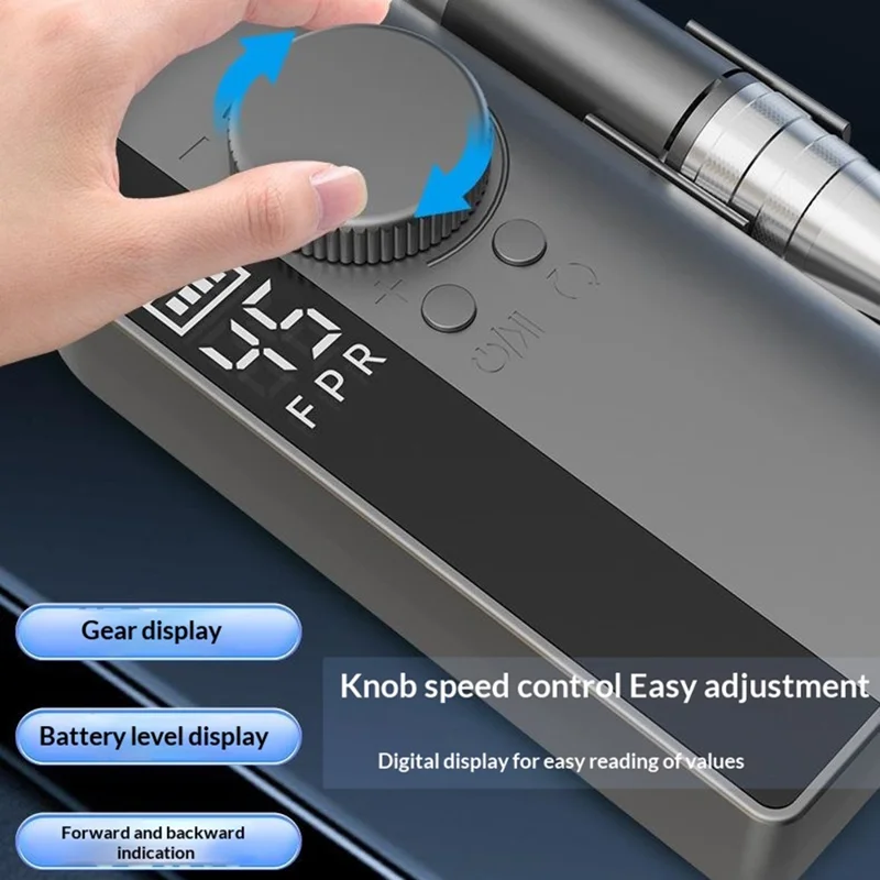 HX-102 Nail Grinder Portable High Speed Electric Nail File Professional Manicure Remover with LCD Screen Display - Grey