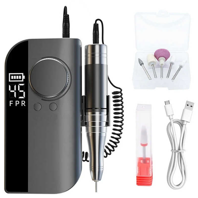 HX-102 Nail Grinder Portable High Speed Electric Nail File Professional Manicure Remover with LCD Screen Display - Grey