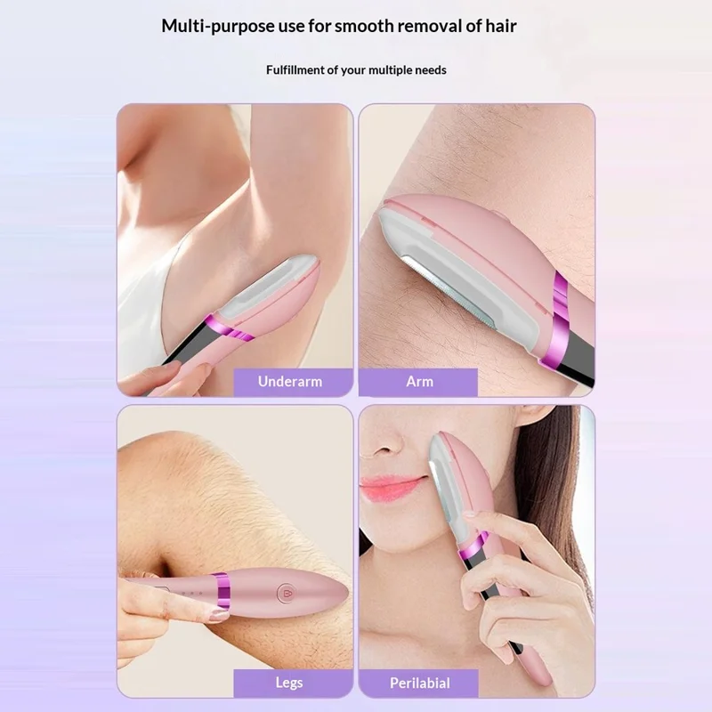 HX-106 Women's Facial Hair Remover Electric Multi-Function Hair Removal Exfoliation Device - Pink