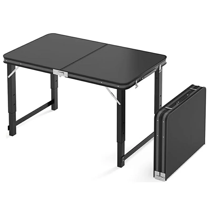 100 x 50cm Foldable Camping Table Adjustable Height Rectangular Outdoor Picnic Table - Black