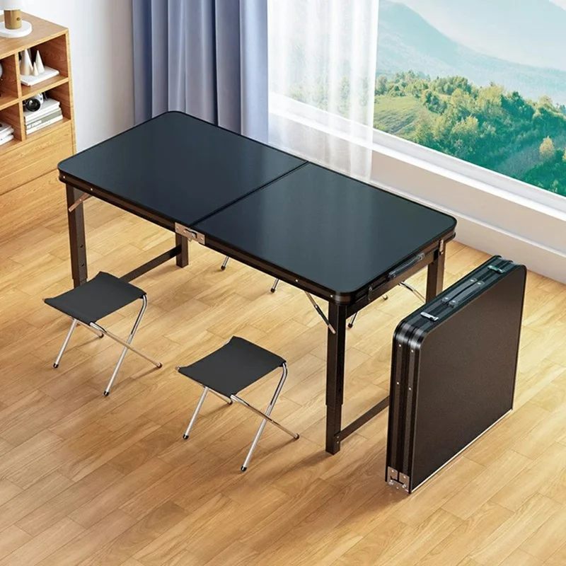 100 x 50cm Foldable Camping Table Adjustable Height Rectangular Outdoor Picnic Table - Black