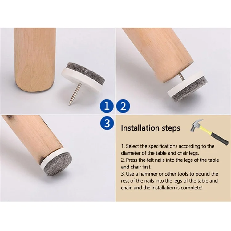 10Pcs / Set 17mm Felt Foot Pad Skid Glide Nail Protector Furniture Chair Table Leg Mat - Marron