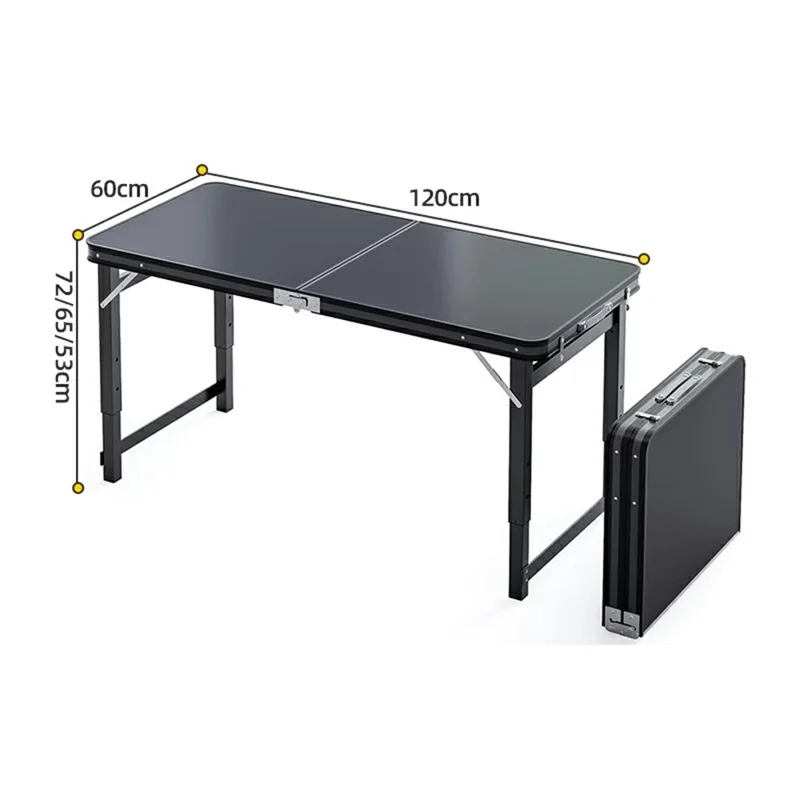120 x 60cm Foldable Outdoor Table Height Adjustable Portable Rectangular Camping Picnic Table - Black