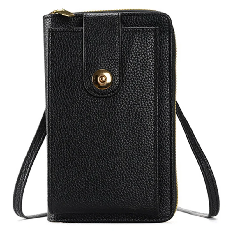 Multifunctional Belt Buckle Phone Bag Multi Card Slots PU Leather Crossbody Shoulder Bag For Women - Black