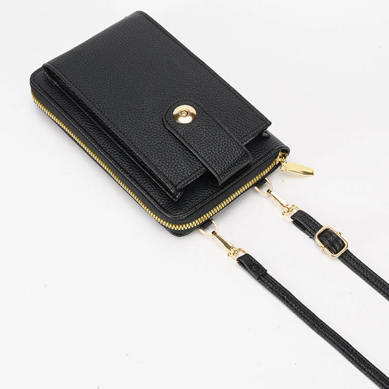 Multifunctional Belt Buckle Phone Bag Multi Card Slots PU Leather Crossbody Shoulder Bag For Women - Black