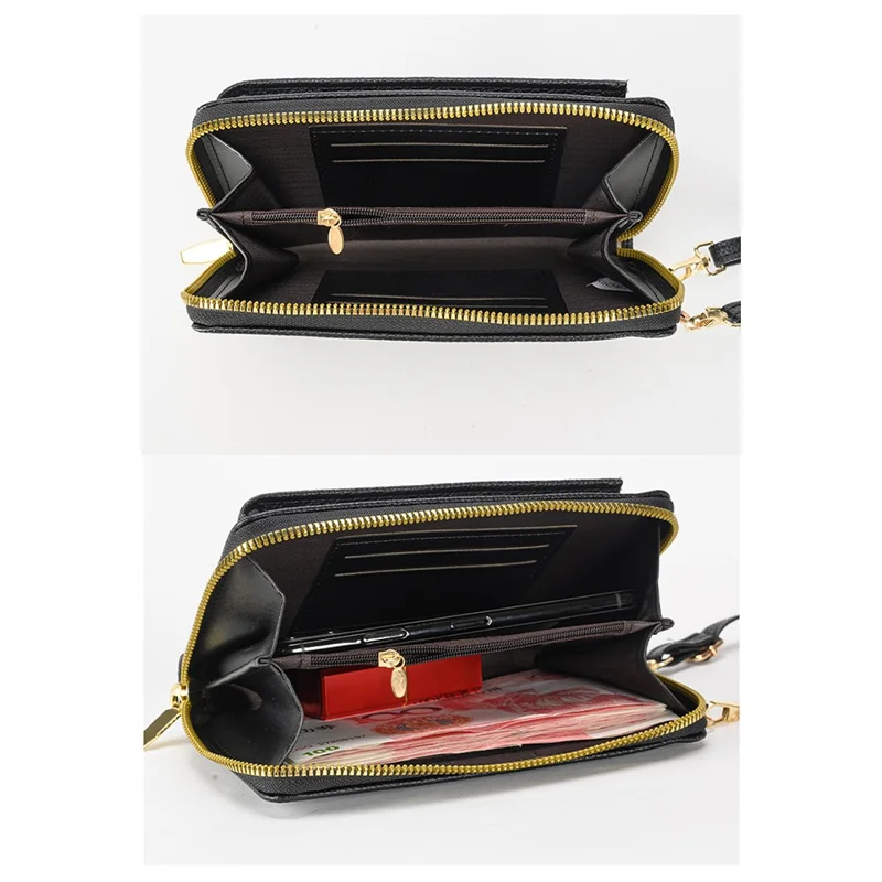 Multifunctional Belt Buckle Phone Bag Multi Card Slots PU Leather Crossbody Shoulder Bag For Women - Black
