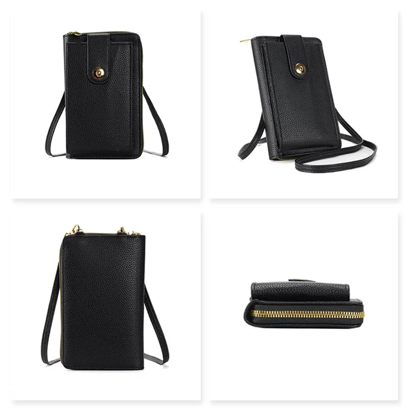 Multifunctional Belt Buckle Phone Bag Multi Card Slots PU Leather Crossbody Shoulder Bag For Women - Black