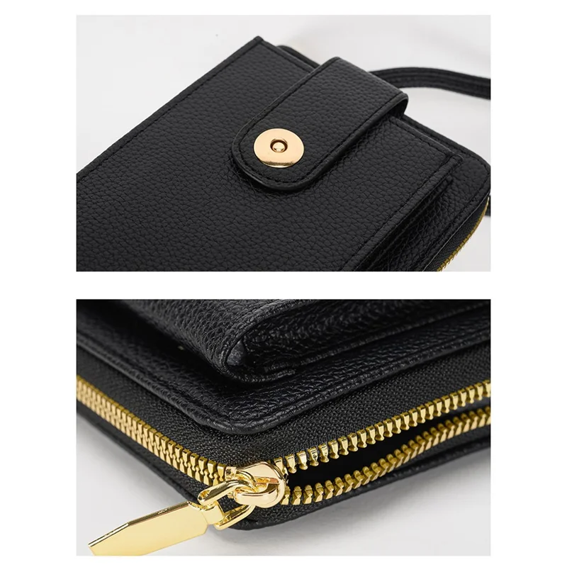 Multifunctional Belt Buckle Phone Bag Multi Card Slots PU Leather Crossbody Shoulder Bag For Women - Black