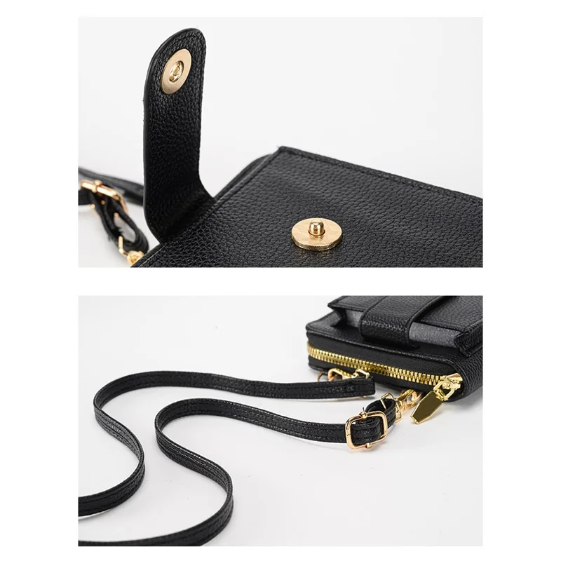 Multifunctional Belt Buckle Phone Bag Multi Card Slots PU Leather Crossbody Shoulder Bag For Women - Black