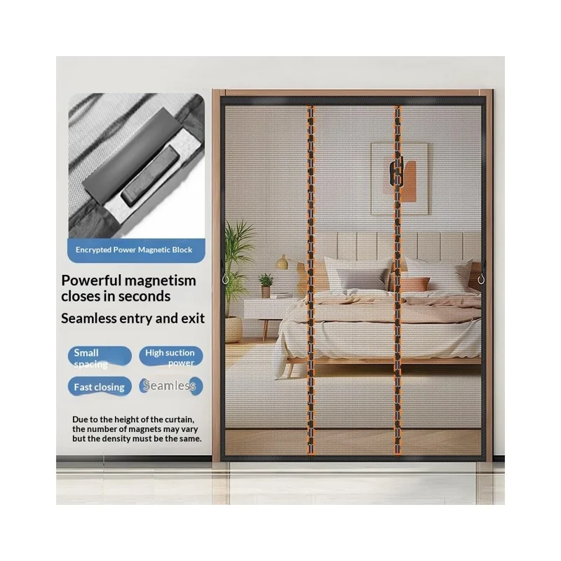 150 x 210cm Magnetic Door Screen Anti Mosquito Mesh Door Curtain with Automatic Close - Black Stripes