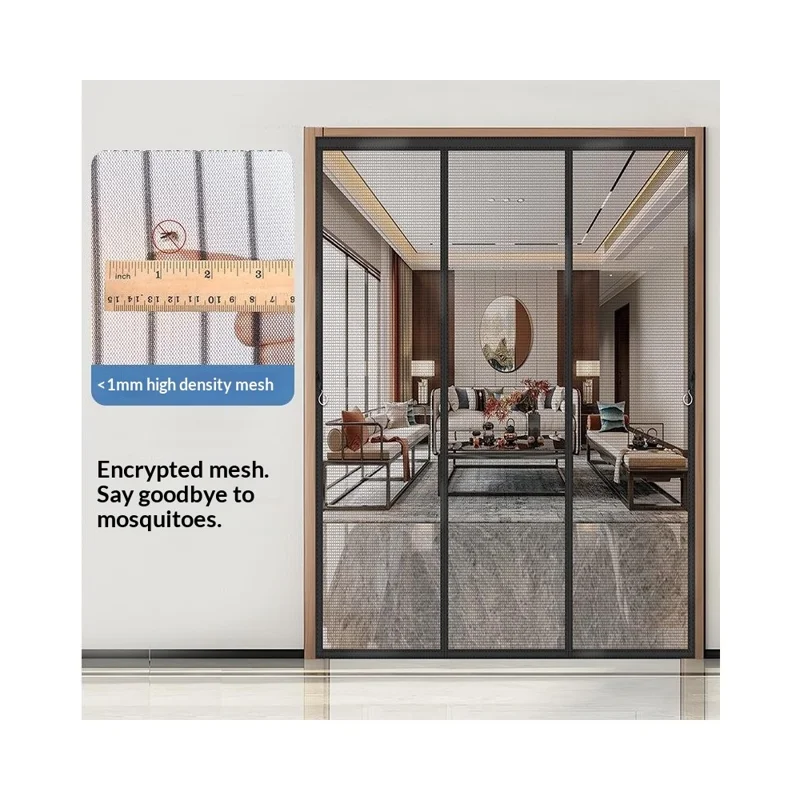 150 x 210cm Magnetic Door Screen Anti Mosquito Mesh Door Curtain with Automatic Close - Black Stripes