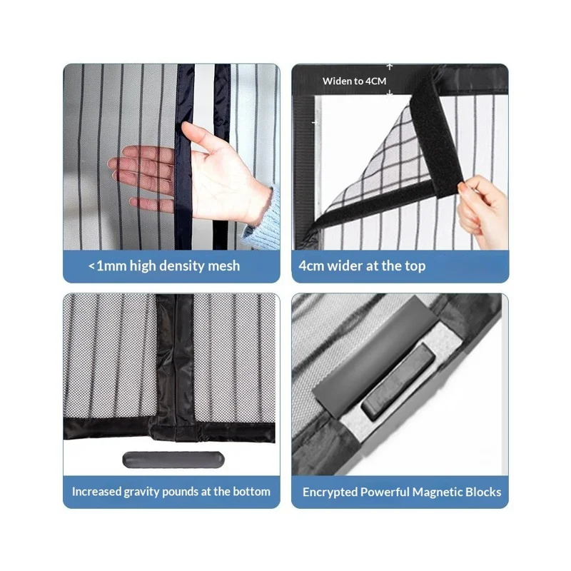 170 x 210cm Magnetic Door Screen Anti Mosquito Mesh Door Curtain with Automatic Close - Black Stripes