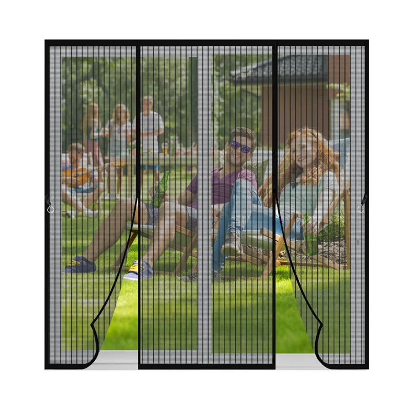 180 x 210cm Magnetic Door Screen Anti Mosquito Mesh Door Curtain with Automatic Close - Black Stripes