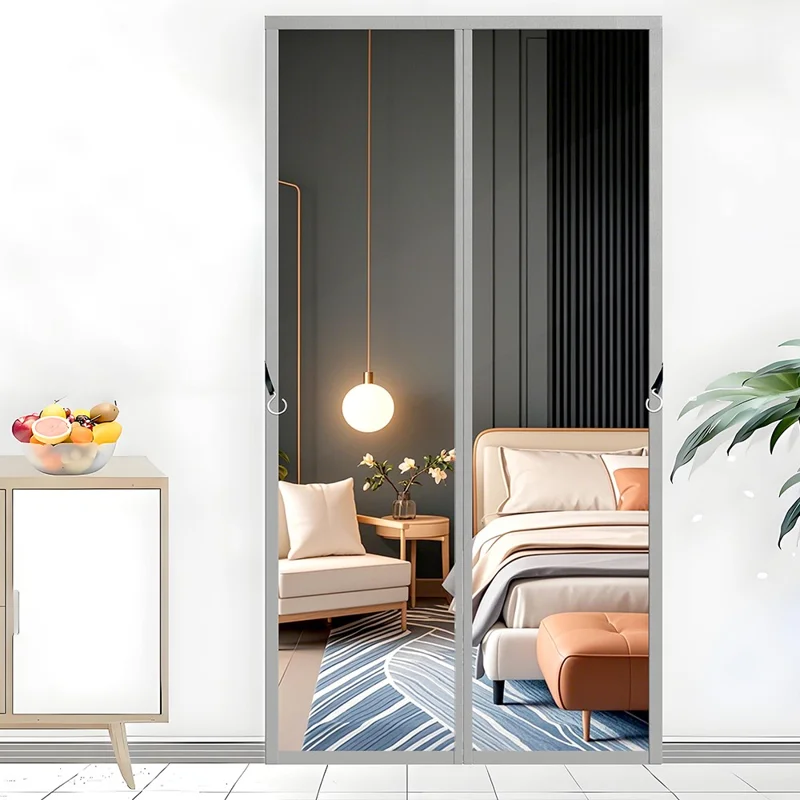 110 x 210cm Magnetic Screen Door Curtain Transparent TPU Door Mesh Mosquito Net - Grey