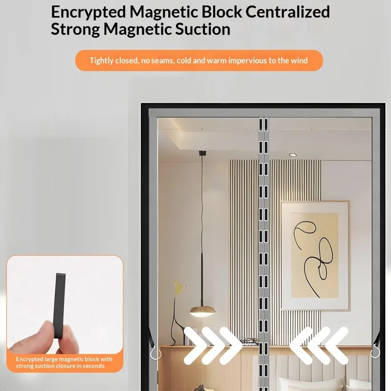 110 x 210cm Magnetic Screen Door Curtain Transparent TPU Door Mesh Mosquito Net - Grey