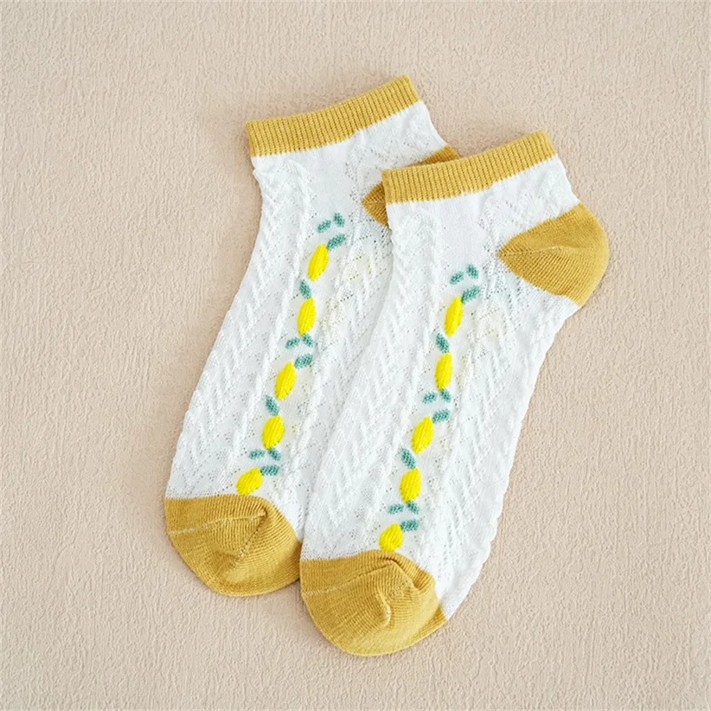 5 par søde tegneserie frugtmønster ankelsokker til kvinder forårsommer åndbar sokker i lavt snit