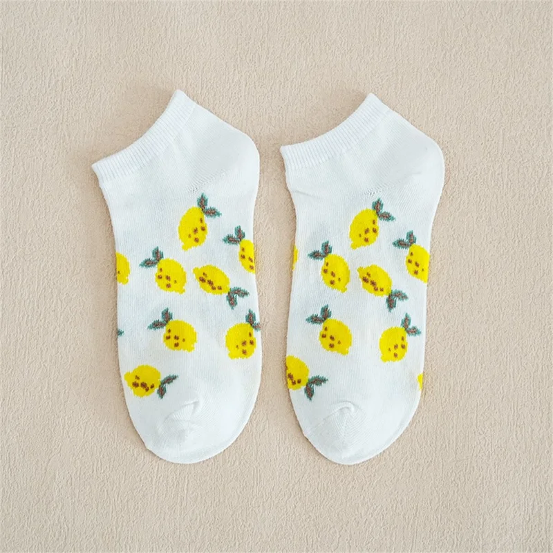 5 par søde tegneserie frugtmønster ankelsokker til kvinder forårsommer åndbar sokker i lavt snit