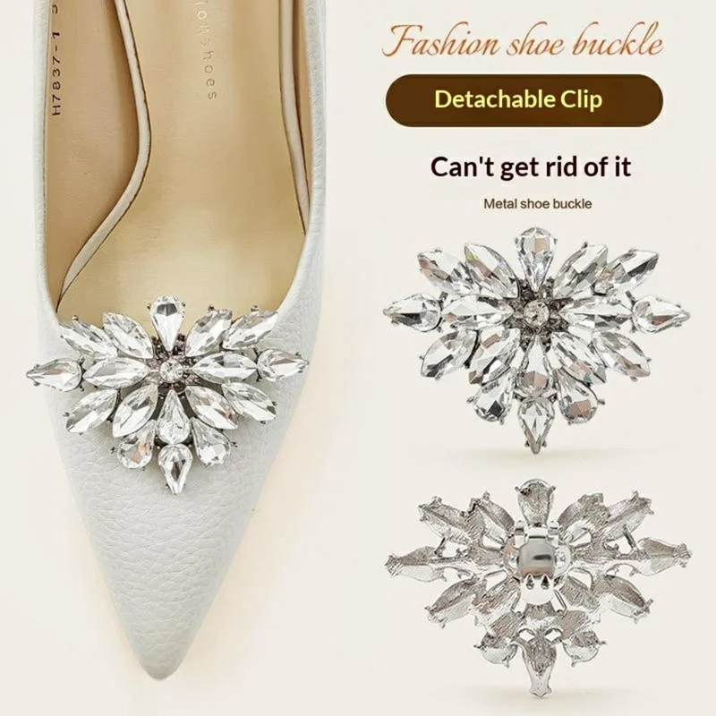 2Pcs Metal Shoe Clip Removable Crystal Rhinestone Decorative Buckle for High Heel Wedding Shoes Bridal Accessory