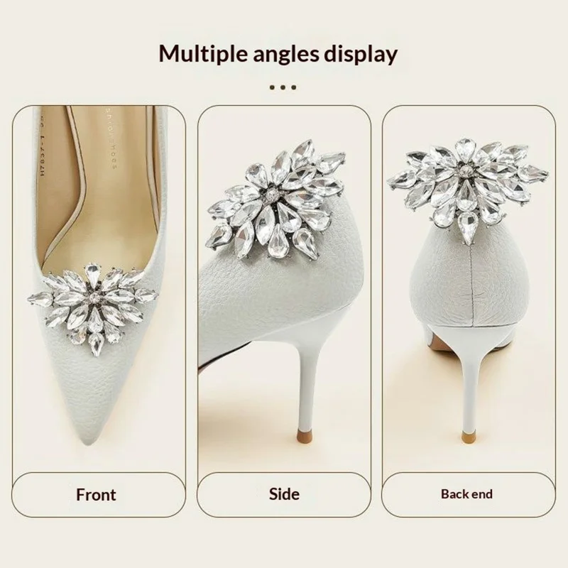 2Pcs Metal Shoe Clip Removable Crystal Rhinestone Decorative Buckle for High Heel Wedding Shoes Bridal Accessory