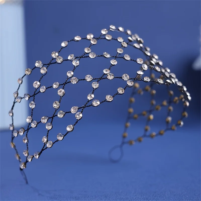 Elegant Women Sparkling Rhinestones Hair Net Crown Wedding Headpieces Bride Headband