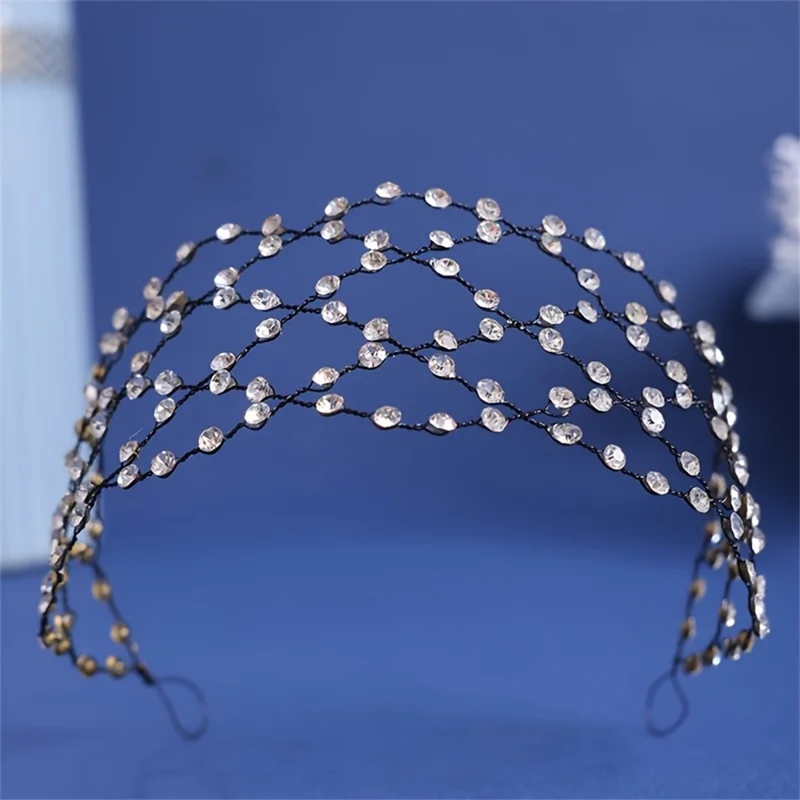 Elegant Women Sparkling Rhinestones Hair Net Crown Wedding Headpieces Bride Headband