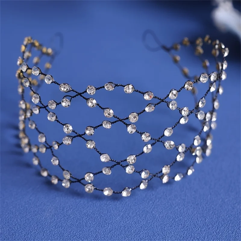 Elegant Women Sparkling Rhinestones Hair Net Crown Wedding Headpieces Bride Headband